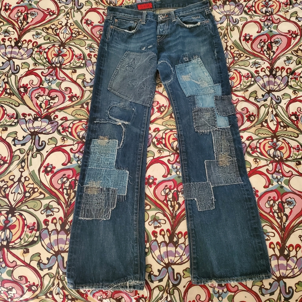 Vintage Boho Patchwork  jeans. Mens 32x32